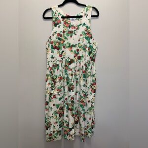 Dogwood Lane Strawberry Print Dress Vtg Rare Cottage Core Country Women's Size M